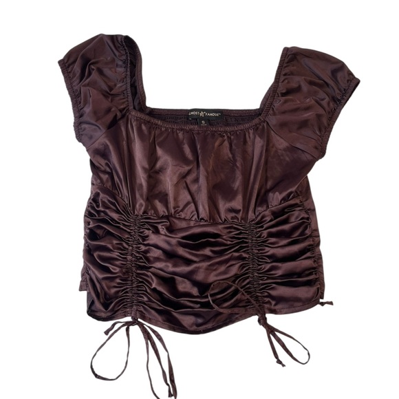 Almost Famous Ruched Brown Babydoll Top Grunge Emo Vintage Vampire Indie Y2K 90s - Picture 1 of 8